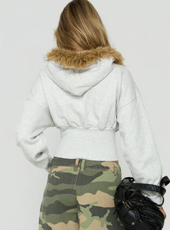 Ramonda Faux Fur Hooded Jumper Grey Marle