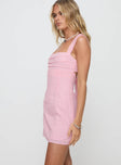 side view of model wearing Princess Polly Anyone But You Mini Dress Pink Square Neck 