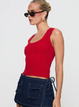 side view of model wearing Princess Polly Issues Top Red Sleeveless Scoop Neck 