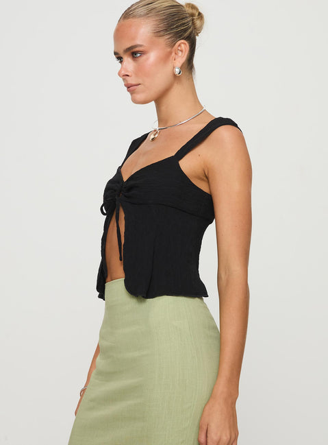 side view of model wearing Princess Polly Moshe Top Black Sleeveless Sweetheart 