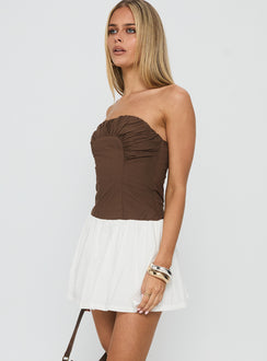Sicialia Strapless Mini Dress Brown / White