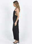 Jumpsuit Silky material Adjustable shoulder straps Lace up back Invisible zip fastening at back Wide leg