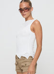 side view of model wearing Princess Polly Lefort Tank Top White Sleeveless Crew Neck 