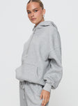 side view of model wearing Princess Polly Dream Fleece Classic Hoodie Grey Marle 