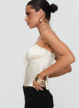 side view of model wearing Princess Polly Chamber Of Love Cami Top Cream Sleeveless V-Neck 