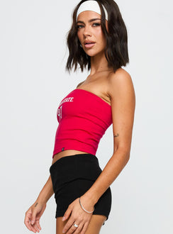 side view of model wearing Princess Polly SDSU Tube Top Red Sleeveless straight 