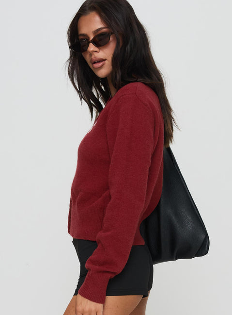 side view of model wearing Princess Polly With A Bow Cardigan Red 