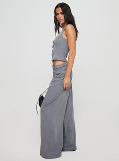 side view of model wearing Princess Polly Miku Pants Charcoal High Waisted Pants 