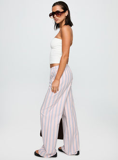 side view of model wearing Princess Polly Limestone Pants Pink Multi Low Rise Pants 