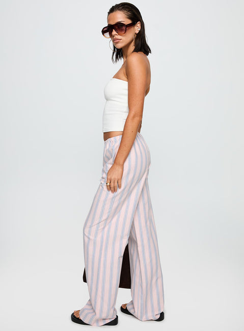 side view of model wearing Princess Polly Limestone Pants Pink Multi Low Rise Pants 