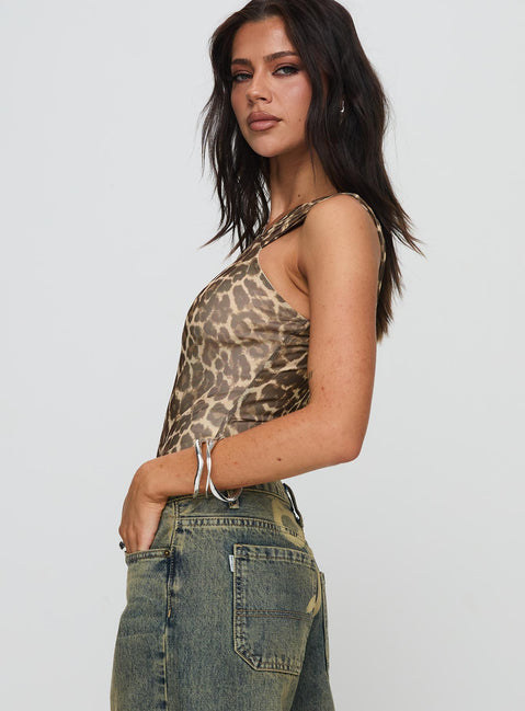 side view of model wearing Princess Polly Serenata Bodysuit Leopard Sleeveless 