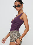 side view of model wearing Princess Polly Julien Top Mauve Sleeveless Plunger 