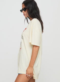 side view of model wearing Princess Polly Snoopy Championship Oversized Tee White Half Sleeves Crew Neck 