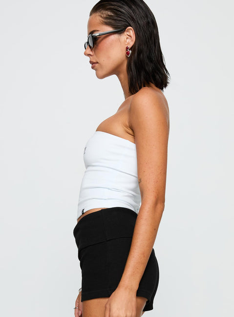 side view of model wearing Princess Polly UC Berkeley Tube Top White Sleeveless straight 