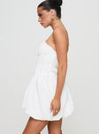 side view of model wearing Princess Polly Karenza Bubble Hem Mini Dress White Straight Neck 