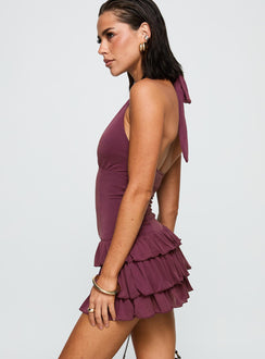 Under The Moonlight Halter Playsuit Wine
