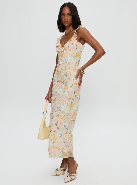 back view of model wearing Princess Polly On A Wave Frill Detail Maxi Dress Multi V-Neck 