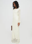 side view of model wearing Princess Polly Westy Knit Maxi Dress Cream Boat Neck 