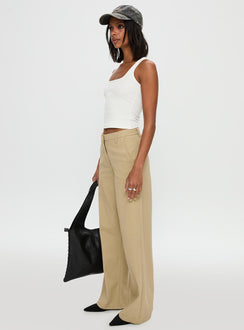 side view of model wearing Princess Polly Latitude Wide Leg Pant Beige High Waisted 
