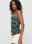 side view of model wearing Princess Polly Rigia Top Mono Check Green Sleeveless straight 