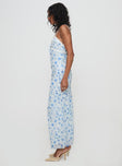 Front view of model wearing  front Princess Polly V-Neck  Emily Maxi Dress Blue Floral