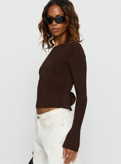 Harpur Long Sleeve Backless Top Chocolate
