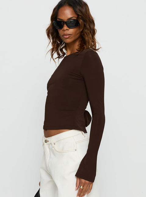 Harpur Long Sleeve Backless Top Chocolate