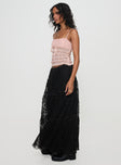   side view of model wearing Princess Polly Oh Plisse Maxi Skirt Black Maxi 