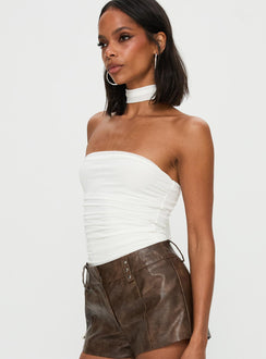 side view of model wearing Princess Polly Sorelle Scarf Bodysuit White Sleeveless 