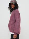 side view of model wearing Princess Polly Ryanna Sweater Burgundy Long 