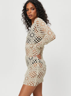 product Princess Polly High Neck  Atzaro Crochet Mini Dress Almond