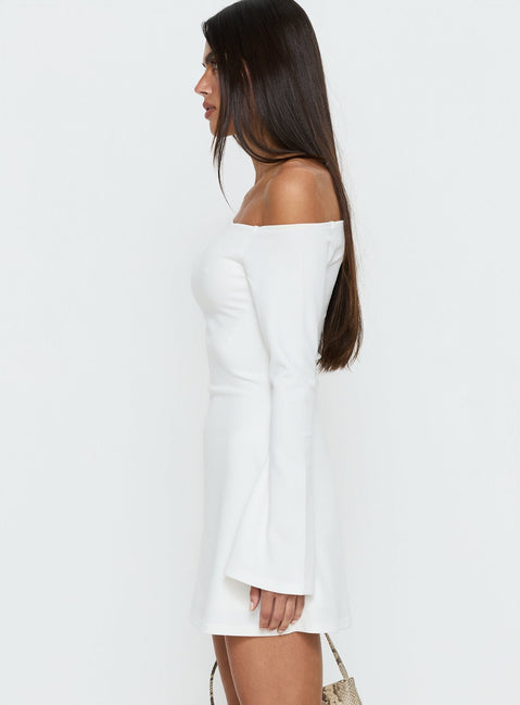 Adrietta Long Sleeve Off Shoulder Mini Dress White