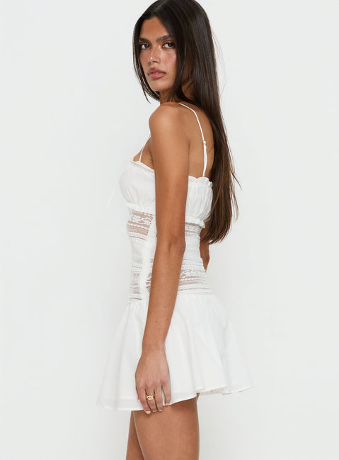 Christobela Drop Waist Lace Mini Dress White