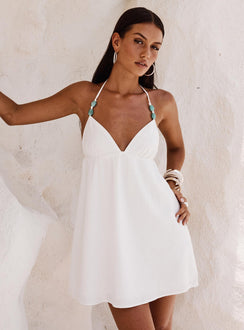 front view of model wearing Princess Polly Melanea Mini Dress White Plunger 