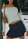 side view of model wearing Princess Polly Coecoe Off The Shoulder Sweater Grey Cropped 