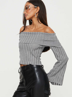 product Princess Polly Full Sleeves Crew Neck  Sorrel Off The Shoulder Top Grey