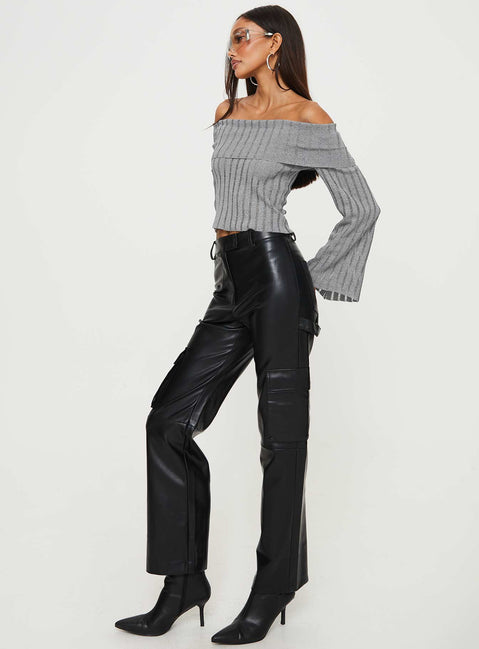 Front view of model wearing  front Princess Polly High Waisted Pants  Taniya Faux Leather Cargo Pants Black