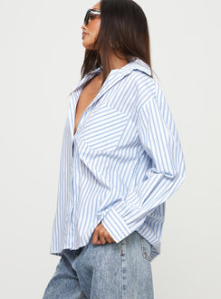 product Princess Polly Full Sleeves V-Neck  Laverne Stripe Shirt Blue / White