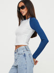 product Princess Polly Full Sleeves High Neck  Markey Long Sleeve Top White / Blue