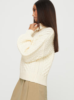 Judson Roll Neck Cable Knit Sweater Cream Princess Polly  regular 
