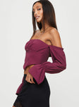 Off-the-shoulder top Ruched bust detail, Elasticated sleeves at shoulder and cuff Zip fastening at back, Inner silicone strip at bust 