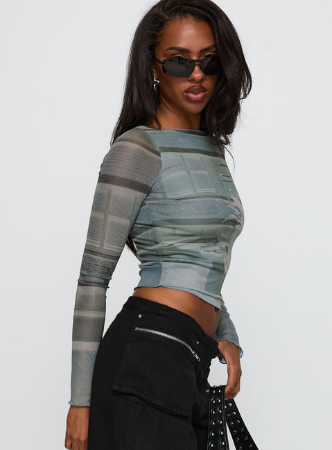 side view of model wearing Princess Polly Armali Top Multi Full Sleeves Boat Neck 