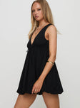 side view of model wearing Princess Polly Calluna Mini Dress Black Plunger 