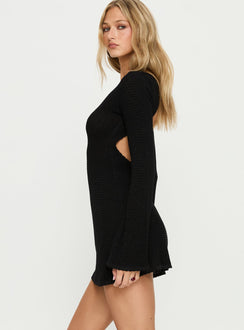 Rhapsody Long Sleeve Knit Mini Dress Black