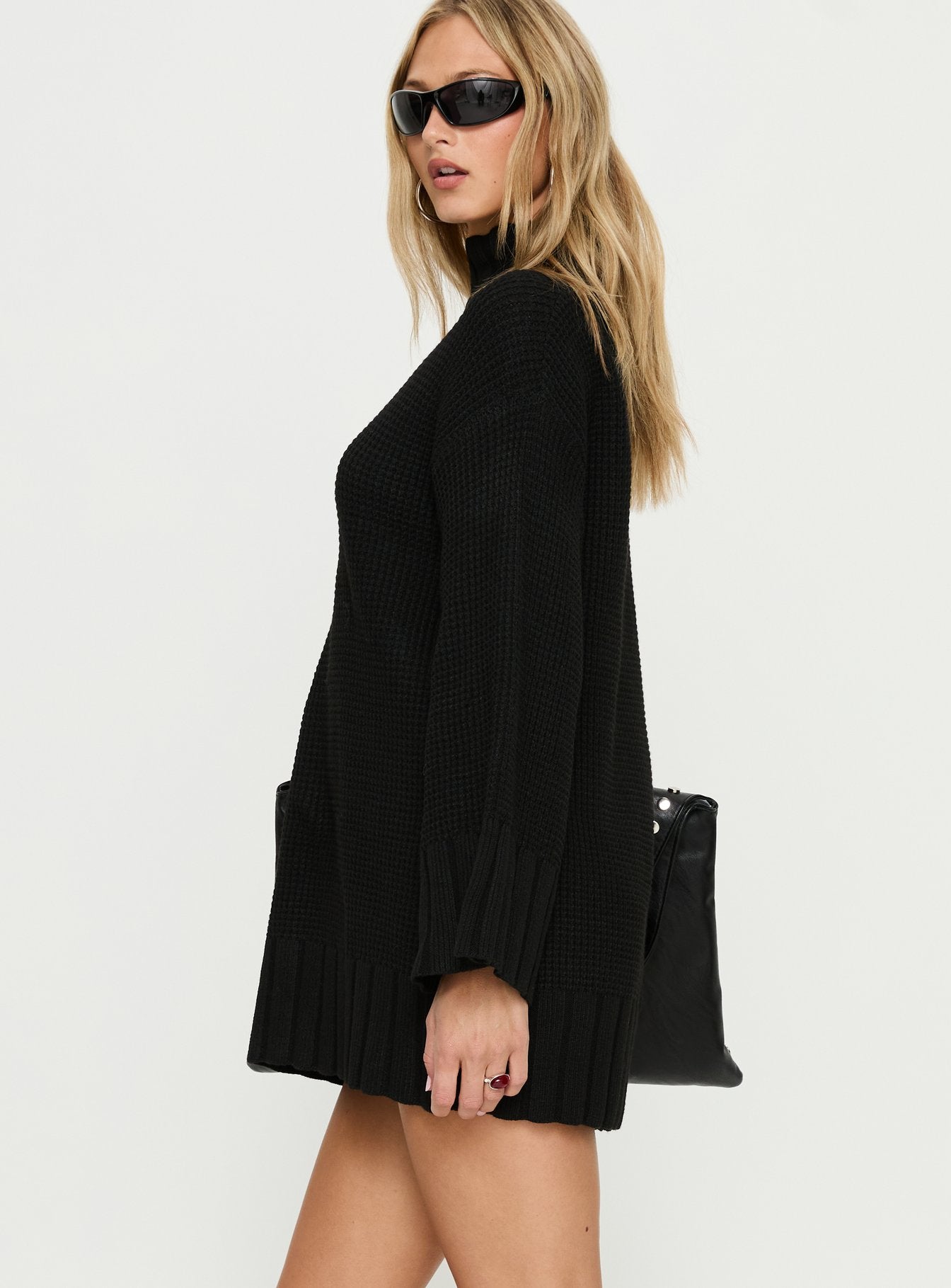 Tarin Long Sleeve Knit Mini Dress Black