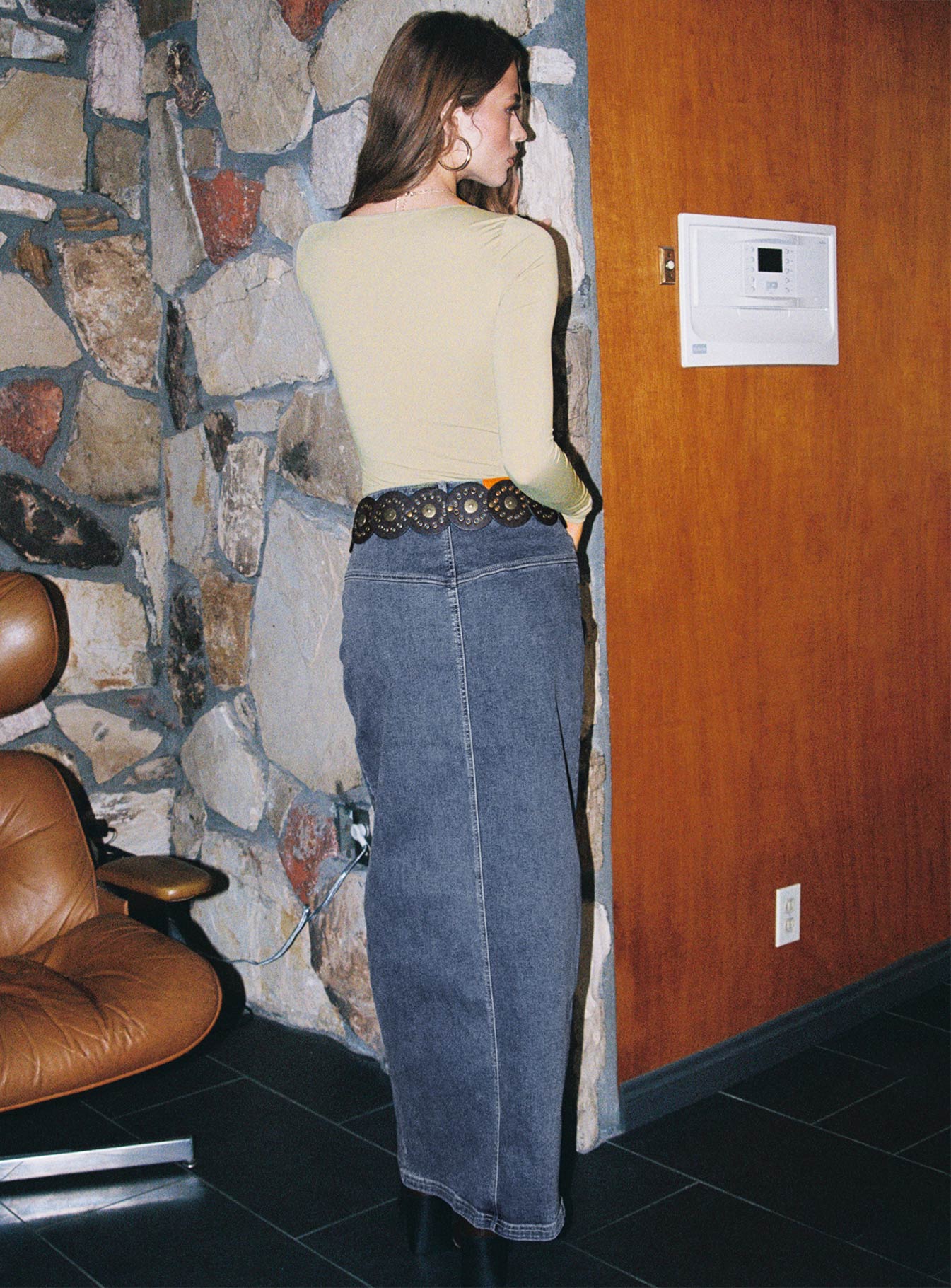 product Batkins Maxi Skirt Dark Wash Denim Tall Princess Polly  