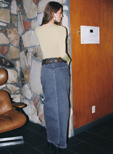 product Batkins Maxi Skirt Dark Wash Denim Tall Princess Polly  