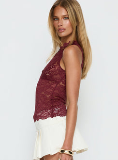 Quinbie Lace Sleeveless Top Burgundy