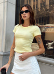 side view of model wearing Princess Polly Baseline Rib Tee Yellow Short Sleeves Crew Neck 