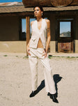 front view of model wearing Princess Polly Kiaan Low Rise Wide Leg Pants Cream Low Rise Pants 